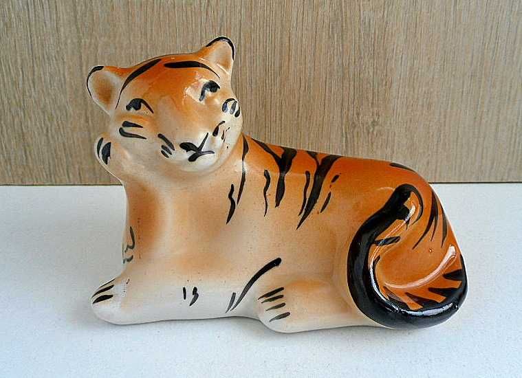 "ТИГРЕНОК.ТИГР" красивая статуэтка "ДУЛЕВО" фарфор РЕДКАЯ