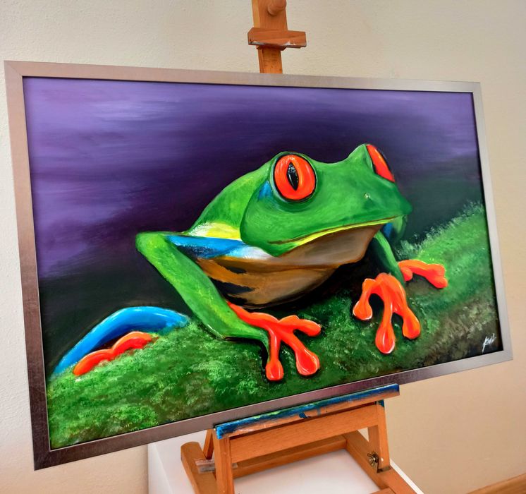 Akryl na płótnie 80×50 - żaba czerwonooka