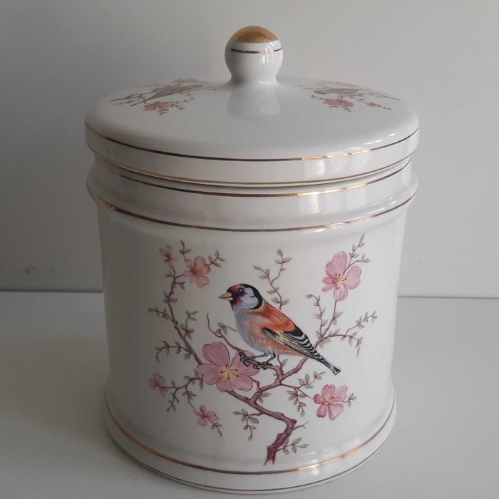 Grande Pote Porcelana Alcobaça c/ Tampa Decor Passarinhos