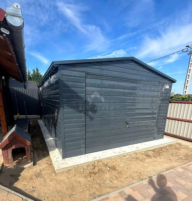 Garaż Blaszany 4,5X6M Brama Uchylna Antyracyt Rynny Dwuspad Nb375