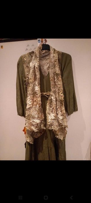 Vestido comprido verde/caqui + casaco original - S - Zara