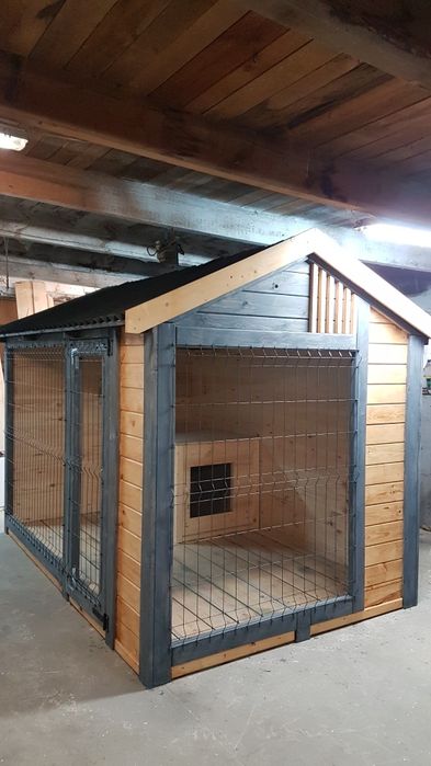 Kojec dla psa drewniany klatka box 3×2  lamele antracyt nowoczesny buda box boks