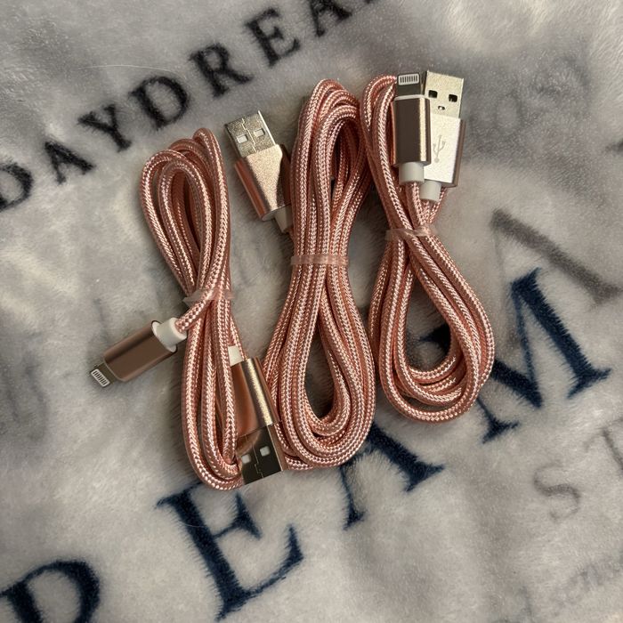 3 różowe kable do Iphone, Apple, USB-A,