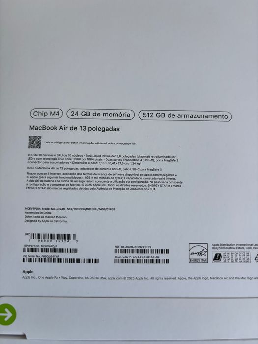 (Novo) Apple MacBook Air M4 (2025) 13,6‘ 24GB RAM 512GB SSD - Céu Azul
