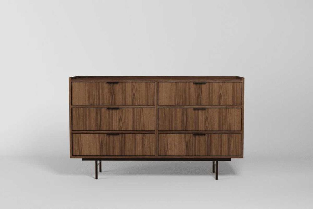 Komoda 6S Warmia Walnut – 150 cm, 6 szuflad, metalowe nogi WYSYŁKA 24h