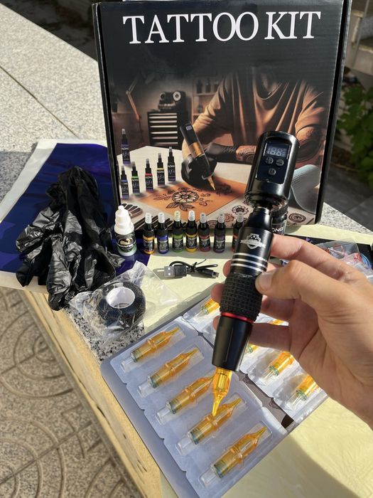 Kit Tatuagem Tattoo Pen Completo, C/ Pele Treino/Tintas/Agulhas/ Etc