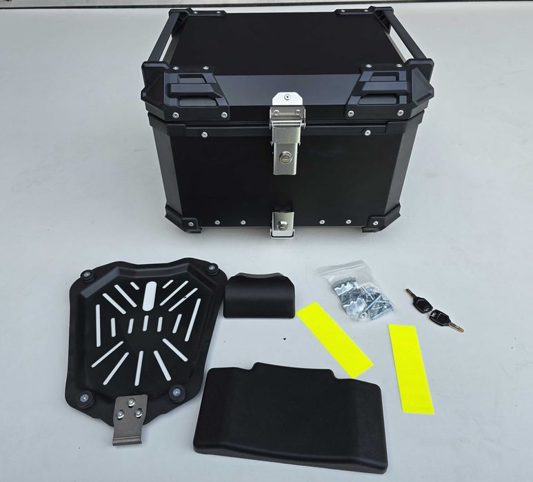 KUFER CENTRALNY Motocyklowy ALUMINIOWY Czarny 55L +Płyta +Oparcie