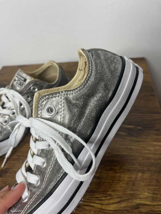 Srebrne metaliczne buty sportowe trampki tenisówki Converse 37,5