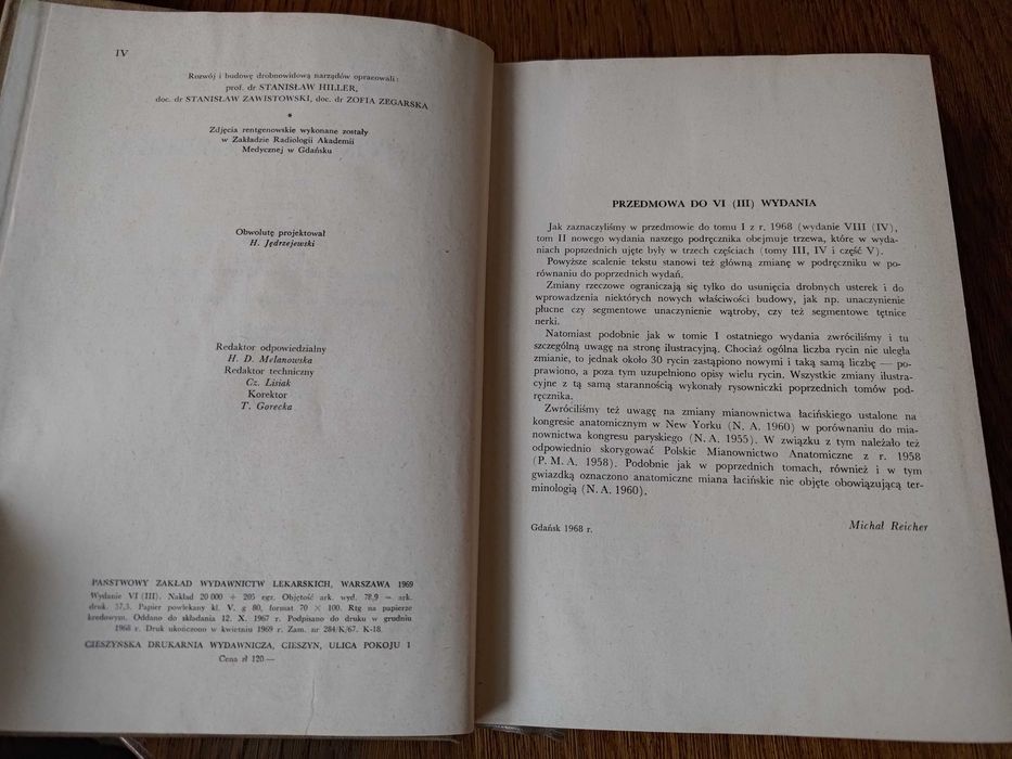 Anatomia człowieka , tom 2,  A.Bochenek , M.Reicher, W-wa 1969