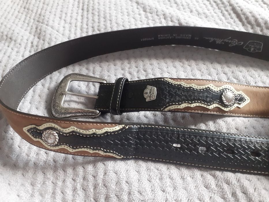 Skórzany pas do spodni Larry Mahan 114/124 myśliwski kowbojski