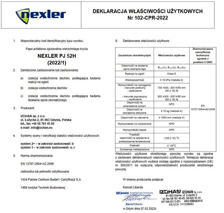 Papa termozgrzewalna NEXLER PJ52H 5,2mm -20C 6m2
