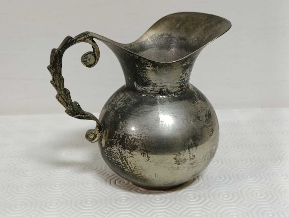 Conjunto de chá antigo 3 peças + tabuleiro casquinha de prata