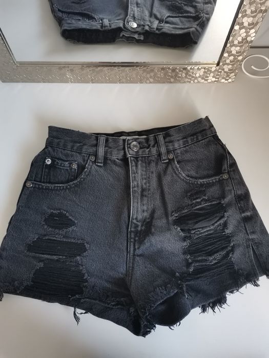 Spodenki jeansowe z wysokim stanem szare czarne Pull&Bear 34 XS