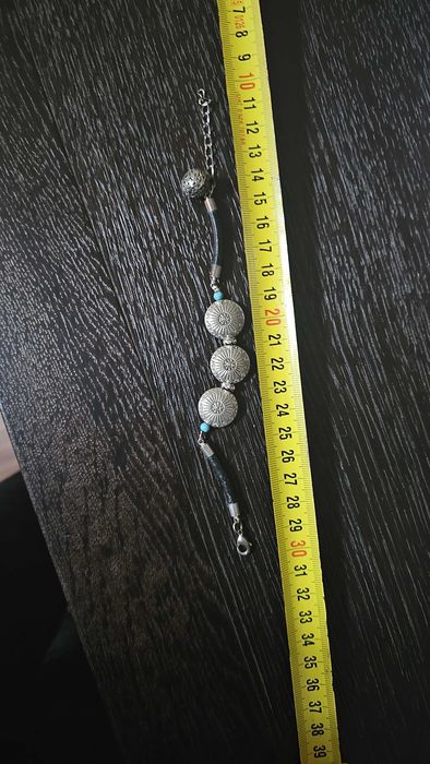 Pulseira prata? couro, pedras e zircónias