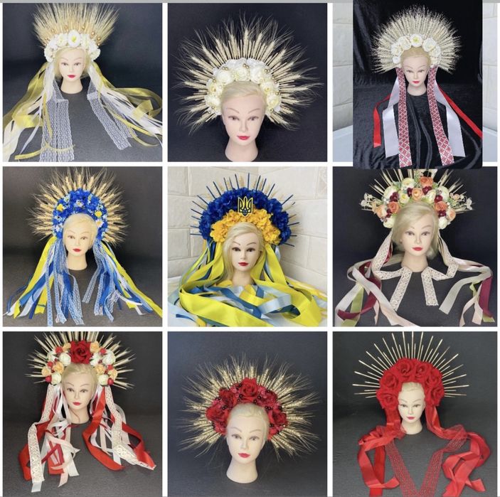 Віночок український колосками пшениці гербом жовто синій маки білий