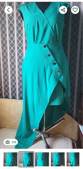 Платье футляр с юбкой накладной на пуговицах L-XL бирюза хлопок