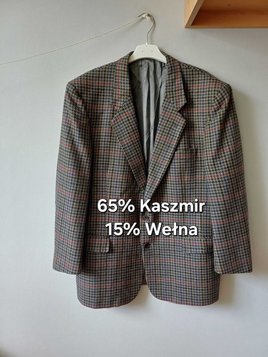 Francesco Smalto marynarka kaszmir wełna pepitka rozmiar 54 XL