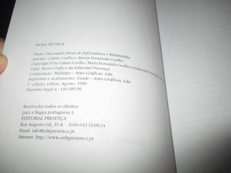 Livro Dicionário Breve de Informática e Multimédia Editorial Presença