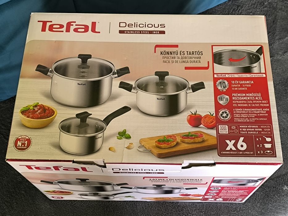 Nowy zestaw Garnki Tefal Delicious z stali nierdzewnej