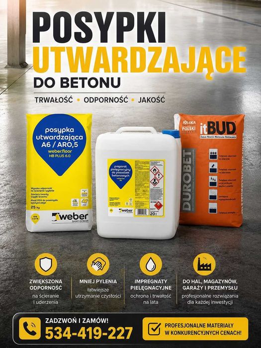 Posypka utwardzająca impregnat do betonu posadzki wylewki zacieranej utwardzacz do posadzki przemysłowej zacieranie betonu posadzki przemysłowe