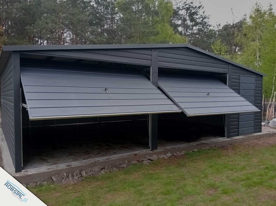 Garaż Blaszany Dwustanowiskowy 8x6 Premium, Ciemny Grafit MAT