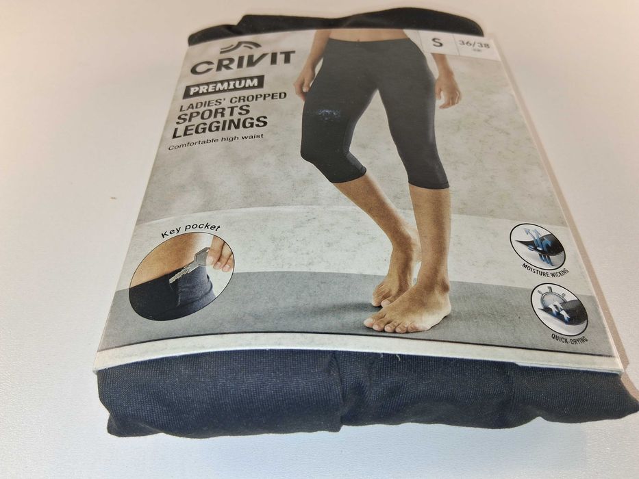 A250 Legginsy Sportowe Damskie Crivit Premium Krótkie Czarne S 36/38