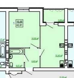Квартира 1-комнатная Сказка-Лучшая планировка и цена за  43м2