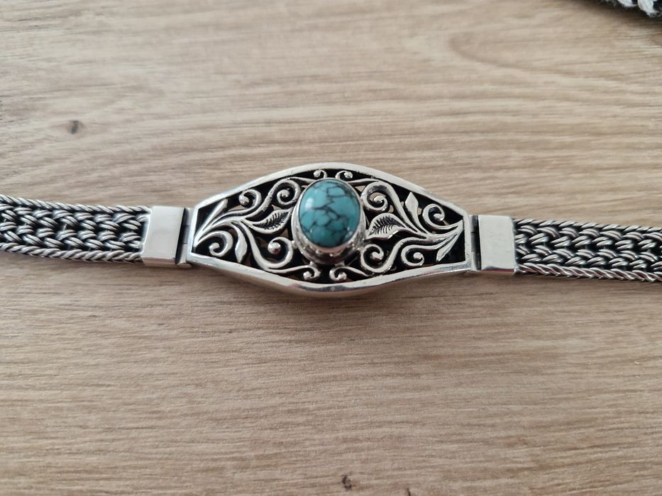 Piękna stara bransoletka srebrna z turkusem
