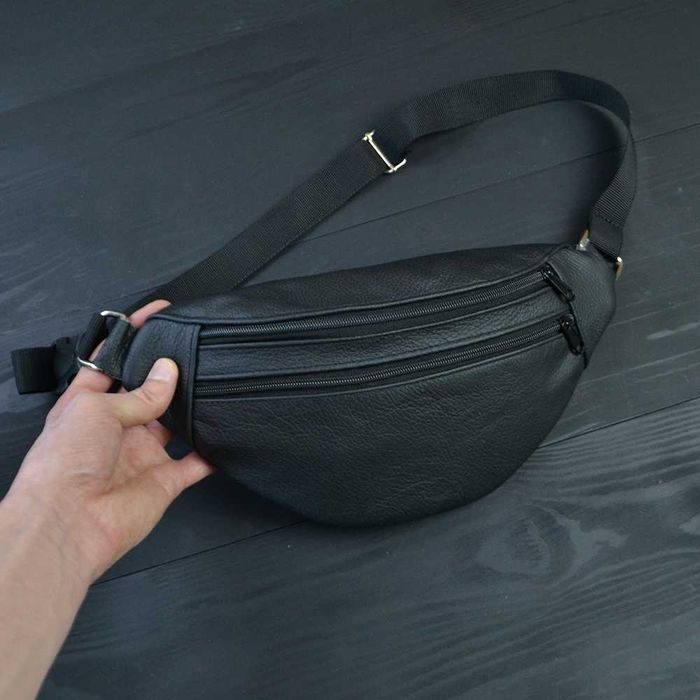 Бананка з натуральної шкіри, сумка чоловіча/жіноча барсетка чорна