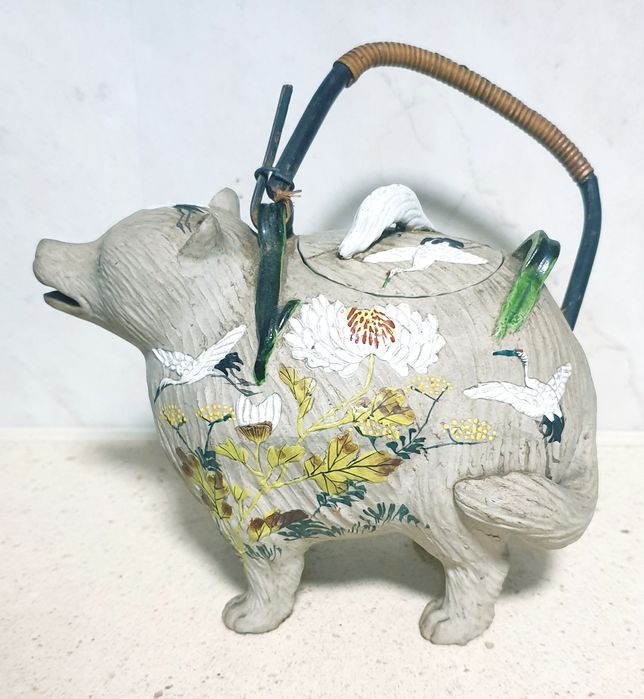 Rare antique Japanese figurative ceramic teapot