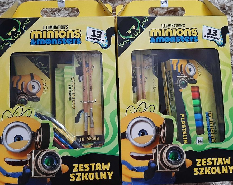 2 x zestaw szkolny Minionki: farby, piórnik, plastelina, itd.