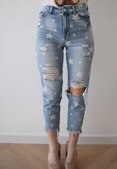 By o la la spodnie jeansy wysoki stan  34 xs / s grube vintage mom