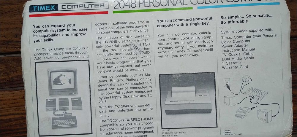 Computador TIMEX 2048 na caixa com todos os acessórios mais leitor gravador de cassetes