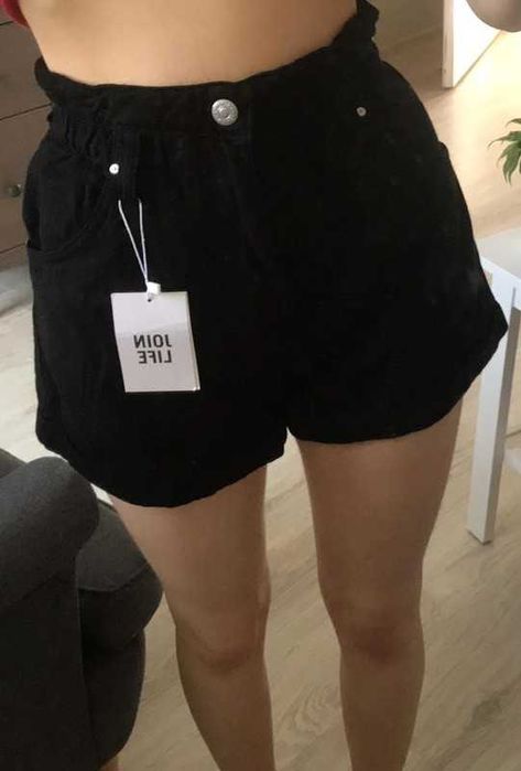 spodenki czarne talia wysoki stan