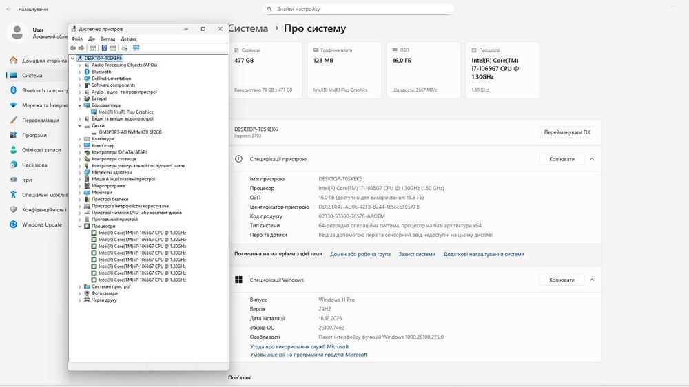 Ноутбук Dell Inspiron 17 3793 FHD i7-1065G7/16GB/512GB SSD NVMe