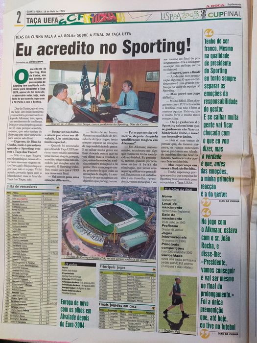 Suplemento especial A Bola Sporting CSKA final taça UEFA 2005