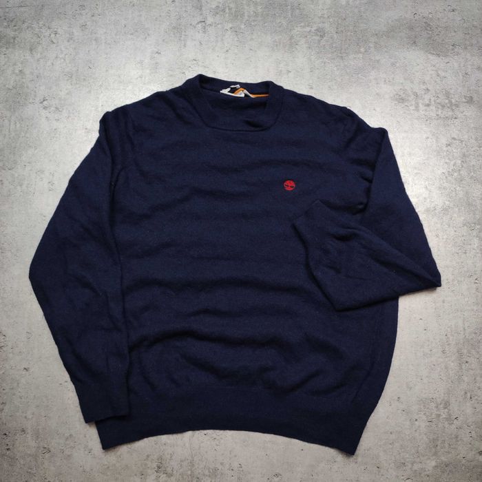 MĘSKI Elegancki Sweter Granatowy PREMIUM Wełna Logo Haft Timberland