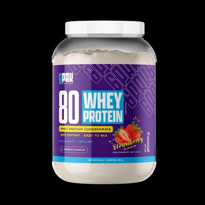 6PAK 80 Whey Protein 2000g Białko WPC Odżywka Białkowa Truskawkowa