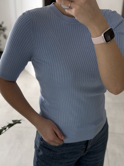 Футболка  вязана, джемпер з коротким рукавом, реглан лонг блузка