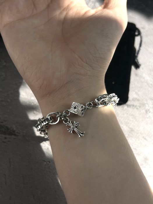 Браслет з підвіскою-хрестом Chrome Hearts / Ланцюг з кубіком Хром Хартс / кулон сірий новий Хром Хардс