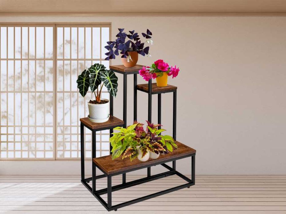 Kwietnik Metalowy Stojący Loftowy Rustykalny Postarzany Dąb 67cm