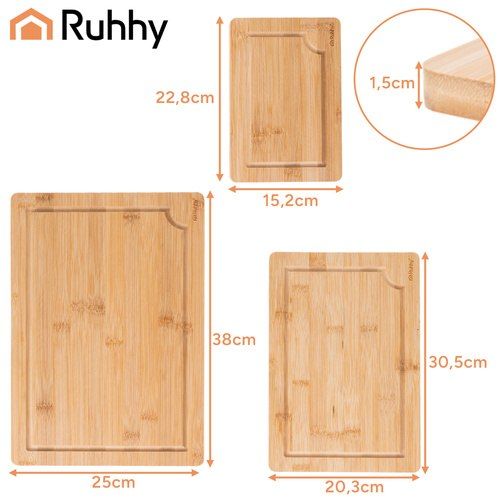 Deska do Krojenia Bambusowe Deski kuchenne Zestaw 3 szt ze Stojakiem