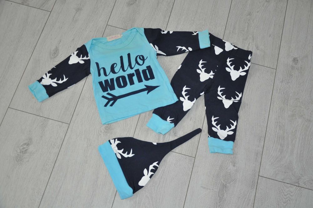 Komplecik niemowlęcy 3 części hello world r. 62 cm czapeczka