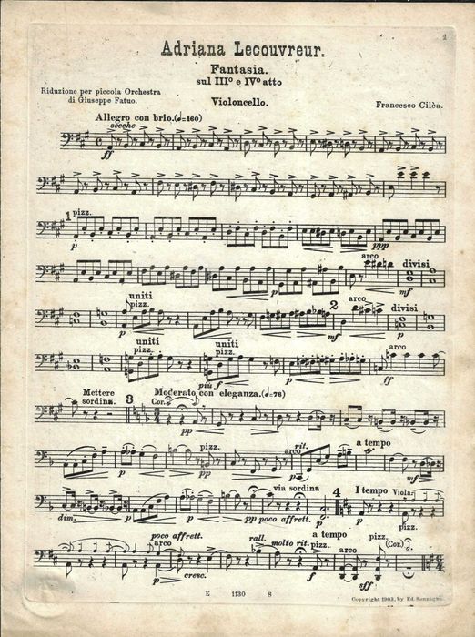 Adriana Lecouvreur (Fantasia)- Orquestra - Partitura Antiga (1903) - Francesco Cilea