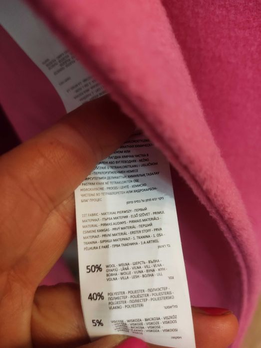 Maxi długi płaszcz wełna owcza cukierkowy XS s m