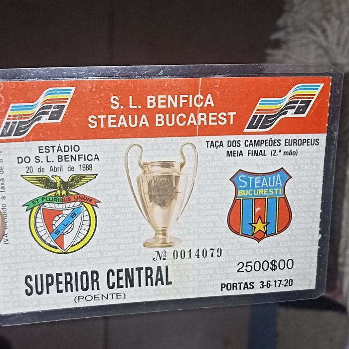 Bilhete Antigo Plastificado S. L. Benfica - Steaua de Bucareste 1988