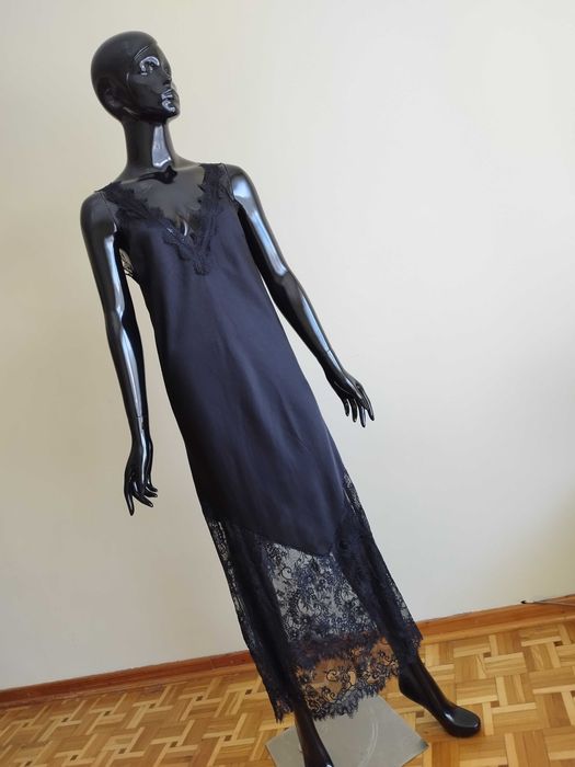 ITALY_sukienka/ halka/ przedłużka_długa_satyna + koronka_czarna - 36/40