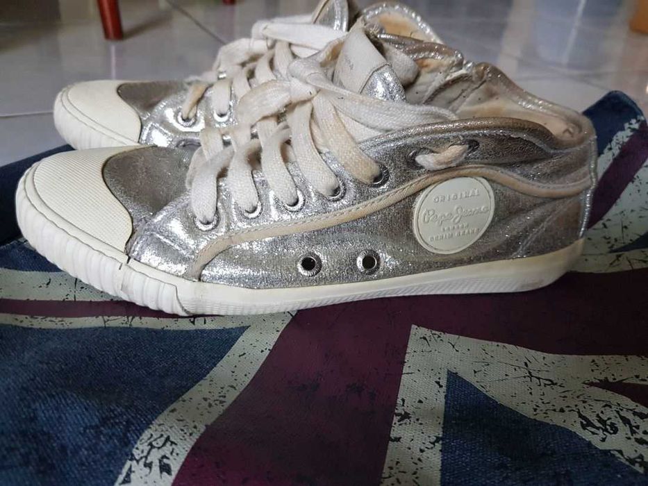 Pepe Jeans Industry trampki  tenisówki srebrne metaliczne sneakersy