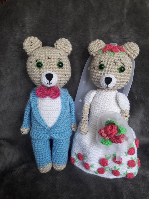 Misie ślubne młoda para dekoracja ślubna prezent handmade
