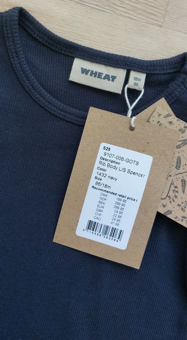 Nowe body granatowe roz 86 18M Wheat prążkowane dł rękaw